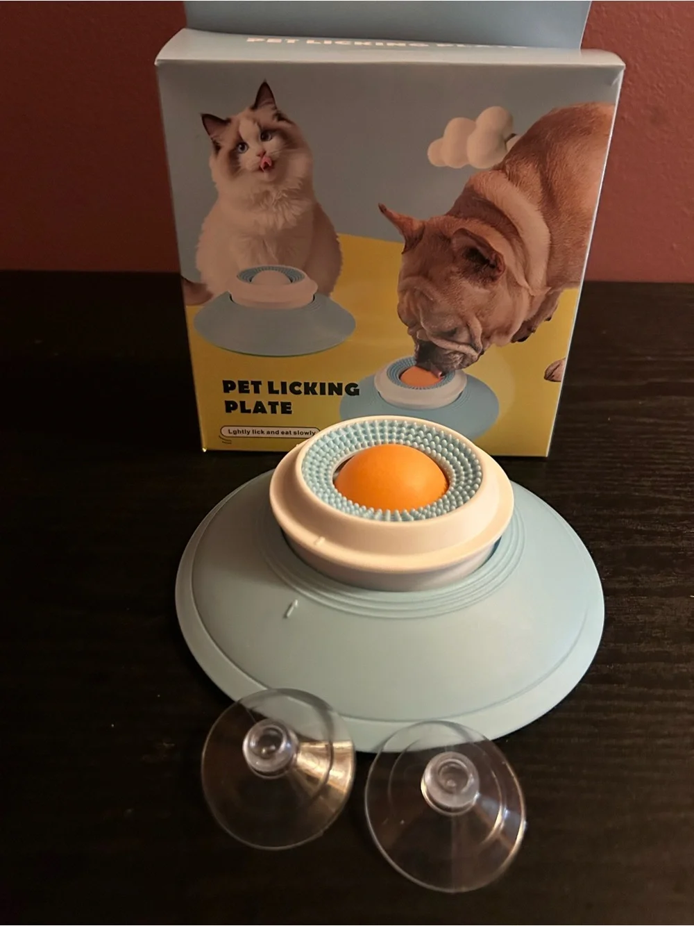 Pet Licking Plate - Light Blue with Orange Center
